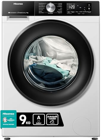 Hisense WF3S9045BW3 - Lavadora con Vapor, Clase A, 9kg, Auto Dosificación, Conectividad WiFi, Función Vapor 99,9%, Lavado Auto Wash, Lavado Rápido 15', PureJet, Blanco