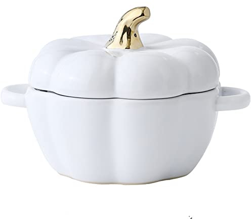 OnePine 450ml Cuenco de Porcelana, Linda Forma Creativa de Calabaza Cuencos de Cereales, Tazones Desayuno con Tapa para Cereal, Ensalada, Sopa, Arroz, Postre