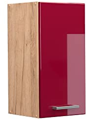 Vicco Hängeschrank R-Line, hängender Küchenschrank, Bordeaux Hochglanz/Goldkraft Eiche, 30 cm
