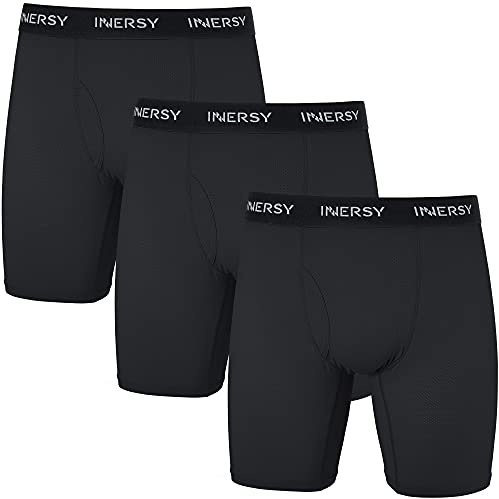 INNERSY Boxershorts för män, långa mesh, herrkalsonger med gylf, mjuka retroshorts, 3-pack, 3 svart, XXL