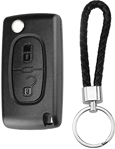 2 Tasten Autoschlüssel Gehäuse Kompatibel mit Peugeot 207 307 308 407 607 807 und Citroen C2 C3 C4 C5 C6 C8 DS3 DS4 Auto Fernbedienung Schlüssel Schlüsselgehäuse mit Leder Schlüsselanhänger