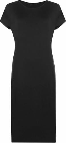 Prime fashions Womens Ladies Plain Bodycon Short Cap Sleeve Maxi/Midi Dress Round Neck Casual, Black, M-L (12-14)