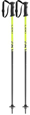 LEKI Kids’ Rider Lightweight Aluminum Ski Poles for Alpine Skiing - Black-Neonyellow-White - 90 cm