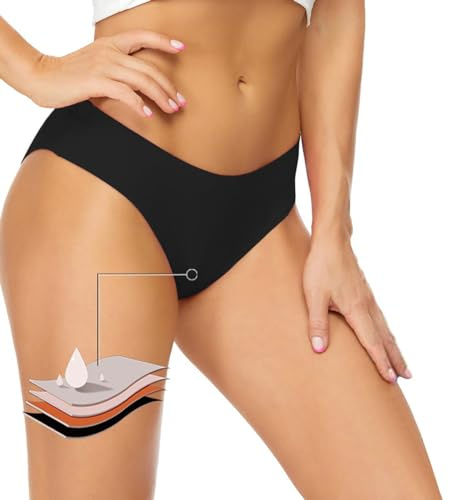 Runmeihe Pantalon menstruel pour la Natation, Maillot de Bain menstruel, sous-vêtements menstruels étanches (FR/ES, Numérique, 40, 42, Taille Normale, Taille Normale, Black)