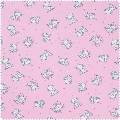 VBS Marktplatz Jersey-Stoff Kleine Elefanten einseitig bedruckt 150 cm breit Motiv 0.2 cm waschbar bei 30°C 94% Baumwolle 6% Polyester ideal für Nähprojekte und Kinderbekleidung