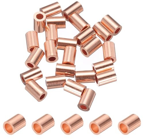 PATIKIL 1,5mm (1/16) Manicotti Arresto per Fune Metallico, 25 Pezzi Estremità del Manicotto ad Anello Crimpatura Rame Ghiera Crimpatrice per Cavi Metallici, Tono Oro