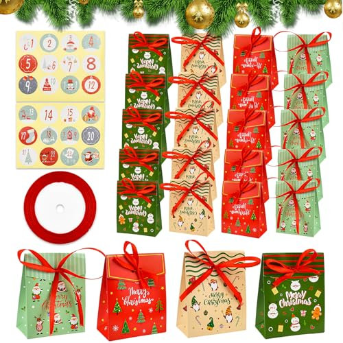 LIMITADA 24 Stück Geschenkbox Weihnachten Geschenkverpackung Weihnachten Geschenk Papiertüten Weihnachten Kraftpapier Geschenkschachteln Weihnachten Süßigkeiten Kasten Geschenkbox