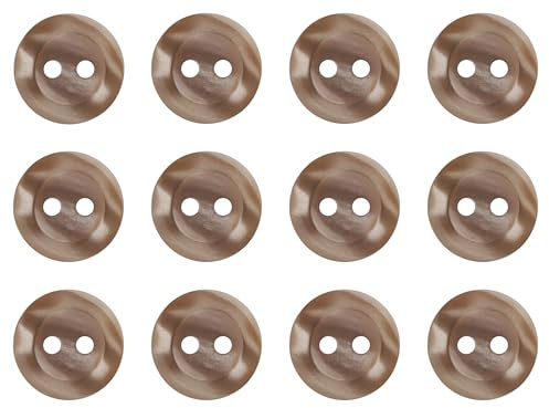 Pack of 12 Camel Brown 11mm Round Sew On Plastic Buttons for Shirts Blouses Pearlescent Flat 2 Holes 18L