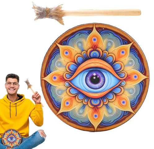 Handgjord shaman trumma | Dekorationsdesign handtrumma med trumstift | trumma shaman, dekorationsdesign handtrumma, trä shaman-trummor, retro färg för meditation, reflektionsmeditation