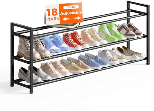 Bumusty 3 Tier Long Expandable Shoe Rack for Closet, Black