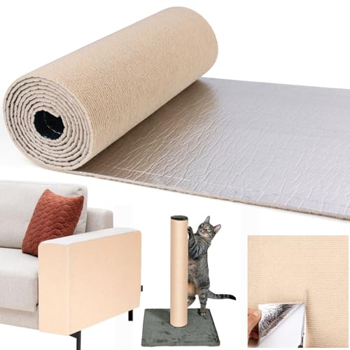 Tapis Griffoir pour Chat 200 x 40cm Kaki, Grattoir Chat Canapé, Tapis à Gratter Autocollant pour Chat Trimmable, DIY Protege Canape Griffe pour Protège Canapés Meubles Porte Mur