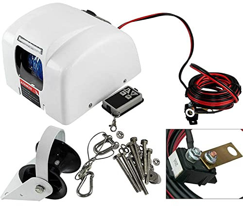 YANDDEA Guindeau électrique, treuil de Bateau de guindeau Marin 12V 25lbs Acker chaîne de sécurité télécommande Eau salée Blanche pour Tous Les Bateaux avec Ancre de 20lb