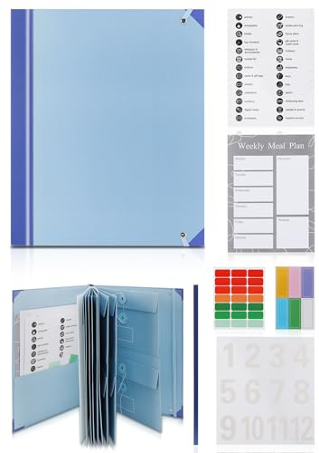 Arkiv för viktiga dokument, foliodokumentmapp med fickor och etiketter, dragspelspärm i papper, mapp för viktiga dokument, kontorsmaterial, Färg: blå, Standard