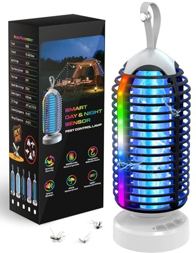 Dnenellr Lampe Anti Moustique Extérieur 4 en 1 pour Aedes, 4000 mAh Rechargeable USB, 3000V, IPX5 Étanche, Anti Moustique Sans Fil pour l’intérieur, l’extérieur, Le Balcon et Le Camping