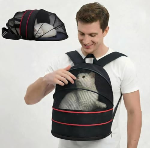 Pet Carrier Backpack for Cats and Small Dogs-Expandable Pet Tent Breathable Visible Pet Bag for Kitty and Puppy Foldable Pet Nest Bed Perfect for Travel Walks Shopping Vet Visits Home Use-Black