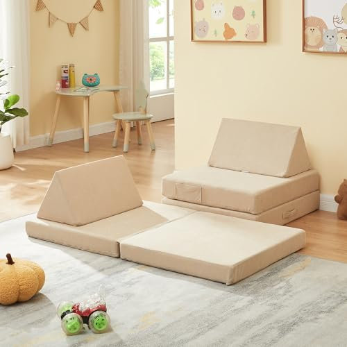 [en.casa] Spielsofa für Kinder Norhulta Kindersofa mit Schlaffunktion Schaumstoff Bausteine 5er Set Kindercouch ab 1 Jahr Modulares Sofa 120 x 66 x 46 cm Cord Beige