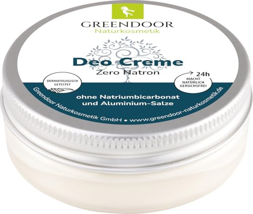 GREENDOOR Crema deodorante Zero Natron vegan 50 ml, senza bicarbonato di sodio contro l'odore di sudore, deodorante con salvia per pelli particolarmente sensibili, cosmetici naturali, profumo unisex
