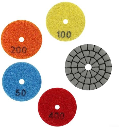 babominimer Set di 4 dischi abrasivi da 50 mm per lucidatura a secco e umido, per granito, marmo, piastrelle, pietra, vetro, dischi abrasivi flessibili in resina smerigliata 50 # 100 # 200 # 400 # per