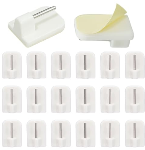 Ucfalfo 20 Packs Self-Adhesive Hooks, Plastic Net Curtain Hooks Window Adhesive, Strong Grip End for Net Curtain Rods, No Tools Needed, Durable and Easy to Stick and Remove,White (Square Corners)