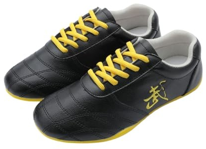 TTOBHF Leather Taekwondo Shoes for Tai Chi & Yoga, Flexible Kung Fu Shoes for Women and Men Professional Practice Karate Martial Arts(Black,9.5)