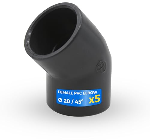 DOJA Barcelona Connettore PVC 45 Gradi - Ø 20mm - Confezione da 5 - Resistenza - Raccordo Curva a 45 Gradi, Compatibile con Altri Accessori - Tubo Gomito in PVC a Installazione Semplice