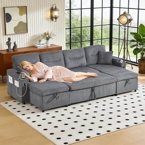 Sofá esquinero en forma de U con portavasos y puertos USB, sofá cama de 4 plazas, sofá convertible con 2 tumbonas y compartimentos de almacenamiento, sofás en U con bolsillos laterales, terciopelo