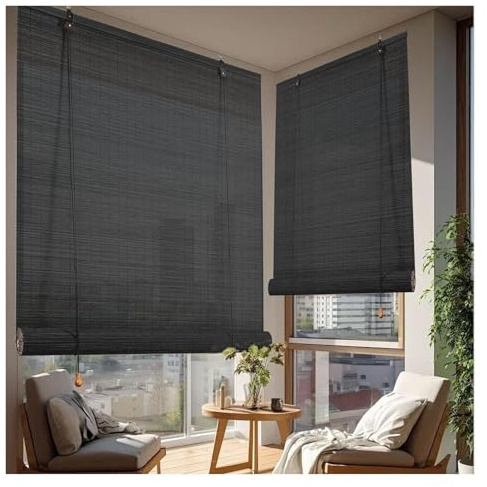 MXL&LJB Natural Bamboo Roller Blinds 70% Blackout Retro Roman 55 65 75 85 95 125 145cm Wide Privacy/Decorative Roll Up Sunscreen/Breathable Shades for Patio Balcony(1.15x2.5m)