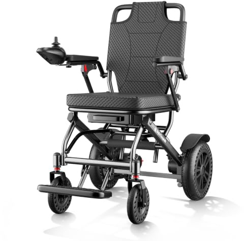 D14 Silla de ruedas eléctrica ligera y plegable, batería de litio extraíble, autonomía 20km, motor 500W, ultraligera de aleación de aluminio, ideal para viajar y apta para transporte aéreo-Negro