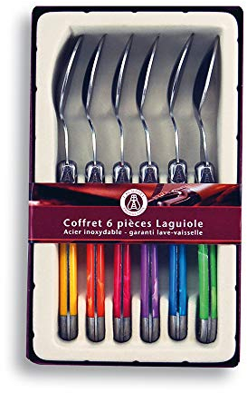 Laguiole Production - Coffret 6 cuillères à café multicolores - Couverts de table en acier inoxydable - Set de petites cuillères couleurs panachées en ABS - Présentation coffret cadeau
