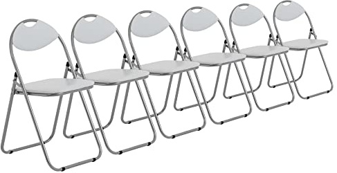 Harbour Housewares Padded Folding Chair White - 6 Pack - Metal Frame Seat with Cushioned Backrest Easy Store Compact Design Durable Office, Dining, Bedroom or Event Seating Max Load 114kg
