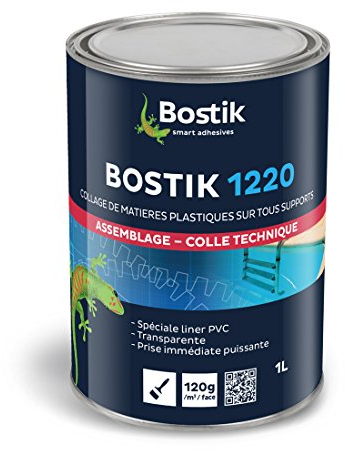 Bostik - Colle Contact Nitrile Liquide 1220 - Multi-Usages - Idéale Pour Liner PVC - Transparente - Pot de 1L