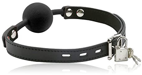 Hisionlee BDSM Mouth Gag Ball Interchange Silikon Ball Gag mit Sperre Schlüssel (Schwarze Kugel-Linie)