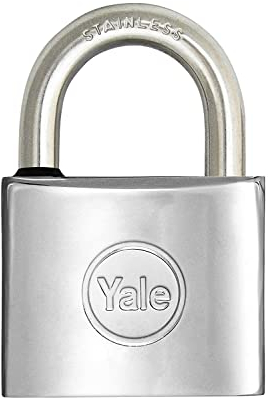 YALE Cadenas Marin en Laiton Y1100030080X, Largeur du Corps 30 mm, Arc Long en Acier Inoxydable de 15 mm, avec Anneau en Caoutchouc et Double système de Fermeture