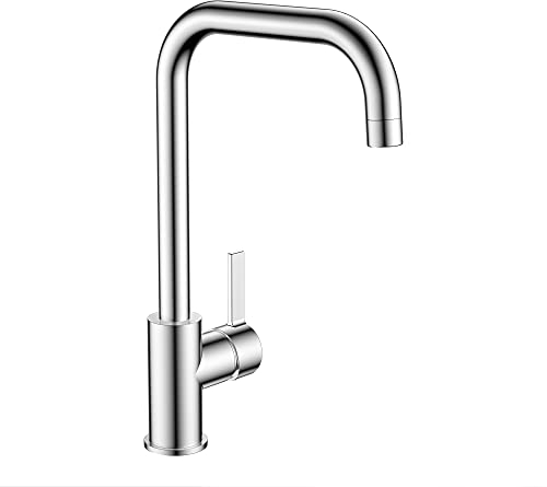 Krobec Robinet de cuisine,mitigeur cuisine à Poignée Unique,rotatif à 360 °, mitigeur en laiton à une poignée, nouveau design moderne,Matériau en laiton,Noyau de valve en céramique(chrome).