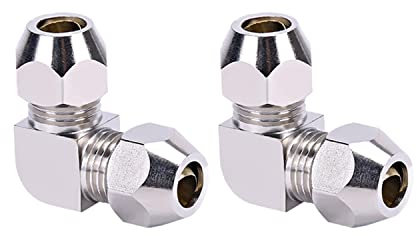 SRJQXH 2 Piezas 8 MM Conector de Tubo de Compresión, Color Plateado Ángulo Recto Doble Recto Unión de Tuberías, Cobre Niquelado Accesorio de Manguera de Aire, para Aire Acondicionado, Tuberías