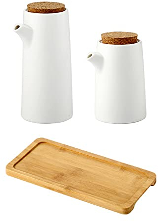 OnePine Juego de 2 Botella Aceite Ceramica, Botella Dispensadora de Aceite de Oliva y Vinagre, Aceitera de Cocina Antigoteo