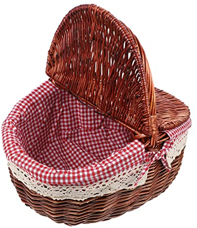 Wicker Picknickkorb mit Deckel Rattan Korb Obstkorb Einkaufskorb Weidenkorb Henkelkorb Bügelkorb Geflochtener Aufbewahrungskorb Hochzeit Streukorb Regalkorb Camping Körbchen Landhaus Deko Tischdeko