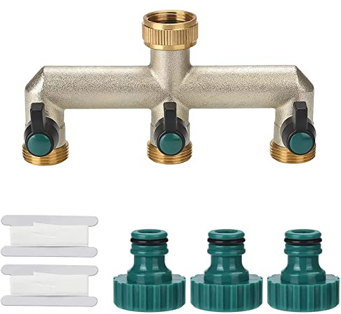nutmanel 3/4 Pollice Splitter a Tre Vie Ottone Distributore,con Valvola Indipendente,Acqua Rubinetto Splitter,Raccordo per Tubo Flessibile,Tubo Adattatore Acqua per Giardini