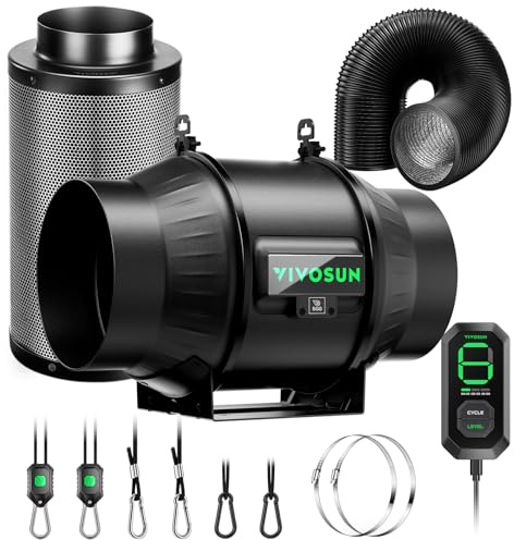 VIVOSUN Duct Fan 150 mm Extractor Fan 693 m³/h with E12 Speed Control Carbon Filter & 240 cm Air Duct AeroZesh T6 Exhaust Set Cooling and Ventilation System for Grow Tent