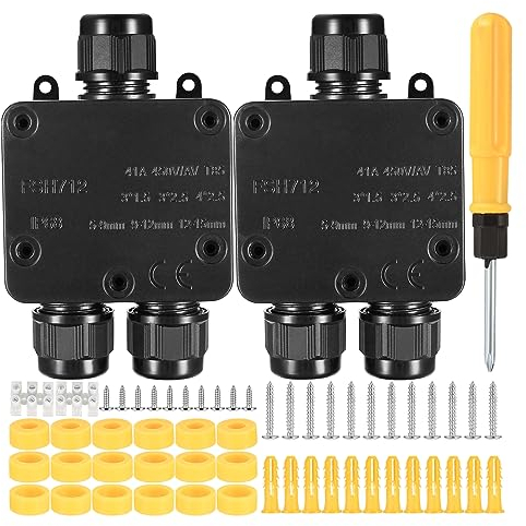 Boîte de Jonction Étanche IP68, 2 Pièces Boîte de Dérivation Electrique Exterieure Etanche, Connecteur de Câble Électrique à 3 Voies pour Câble Ø 4-15mm