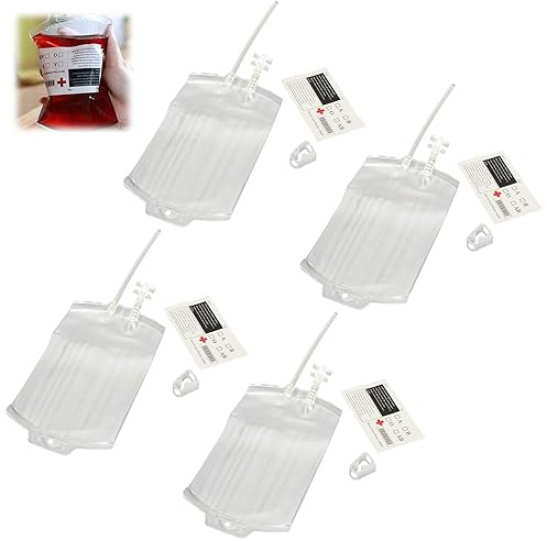 Sacchetti per Bevande al Sangue di Halloween,Halloween Sacchetti di Sangue per Bevande,Decorazione Horror di Halloween,4 Pezzi 350ml Sacchetto di Sangue Vampiro,Bomboniere per Halloween Decorazione