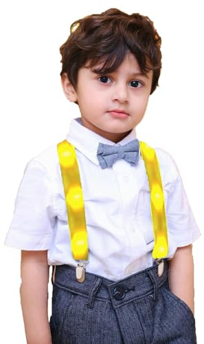 AMNQUERXUS Christmas Costumes Boys Girls Kids Light Up Suspenders, LED Suspenders Funny Costumes Party Favors Gift for Boy (Yellow)