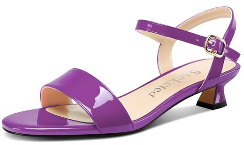 Saekcted Mujer Gatito Bajos Heel Abierta Punta Correa Tobillo Sandalias Slingback Cierre con Hebilla Dress Zapatos Casual Fiesta Verano 3 CM Heels Morado 37 EU