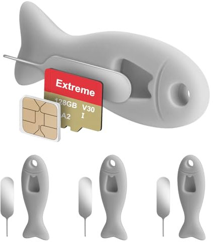 WALLFID 4 Pack SIM Card Removal Tool with Built-in SIM Card Storage - SIM Card Holder Contains Eject Pins Needle Opener Ejector Compatible with iPhone, Samsung, and More Cell Phones (4 pack, Gray)