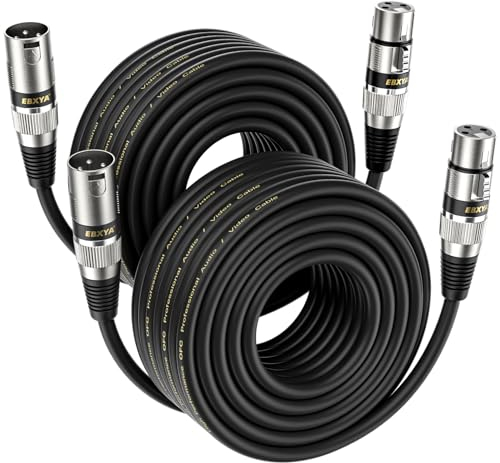 EBXYA XLR Kabel 15 M 2 Packungen Premium Symmetrisches DMX-Kabel mit 3-Poligem XLR-Stecker auf Buchse, Mikrofonkabel, Schwarz