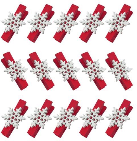 50 Stück Weihnachten Holz Wäscheklammern Holz Schneeflocke Clips Mini Wäscheklammern Holz Foto Clips Mini Holzklammern zum Aufhängen von Weihnachtskarten