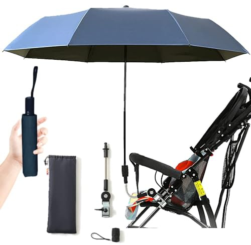 Sonnenschirm für Kinderwagen, mit Befestigungsclip für Regenschirm, UPF 90+ UV-Schutz (schwarz), blau, Läufer
