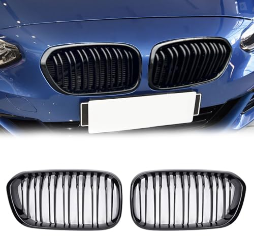 TTCR-II Kompatibel mit BMW F20 Nieren Schwarz Kühlergrill, Kühlergrill Streifen für 1er F20 F21 2015-2018 114 116 118 120 125 M135 M140, 2Stk Doppel Slats BMW 1er f21 Nieren 2015-2018