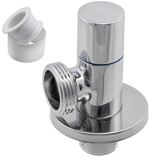 AERZETIX - C74948 - Valvola d'arresto ad angolo 1/2x3/4 + rosetta e guarnizione in PTFE con maniglia rotonda - in ottone e rivestimento nichelato - raccordo rubinetto acqua lavello bagno cucina