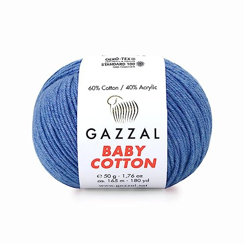 Gazzal Baby Cotton Yarn, 165m, 50g, Soft Amigurumi Doll Animal, Crochet Knitting Thread (31 Jeans)